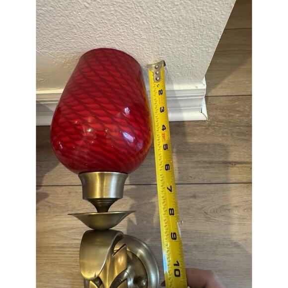 Bombay & Co Gold Leaf Wall Sconces Pair Red Glass Shades Interchangeable - Picture 10 of 14